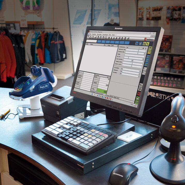 Kasse mit Verleihsoftware Rentmaxx Cash Desk für Verkauf, Service, Vermietung und Depot.